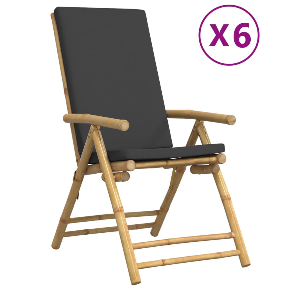Sedie da Giardino Reclinabili 6 pz Cuscini Grigio Scuro BambÃ¹