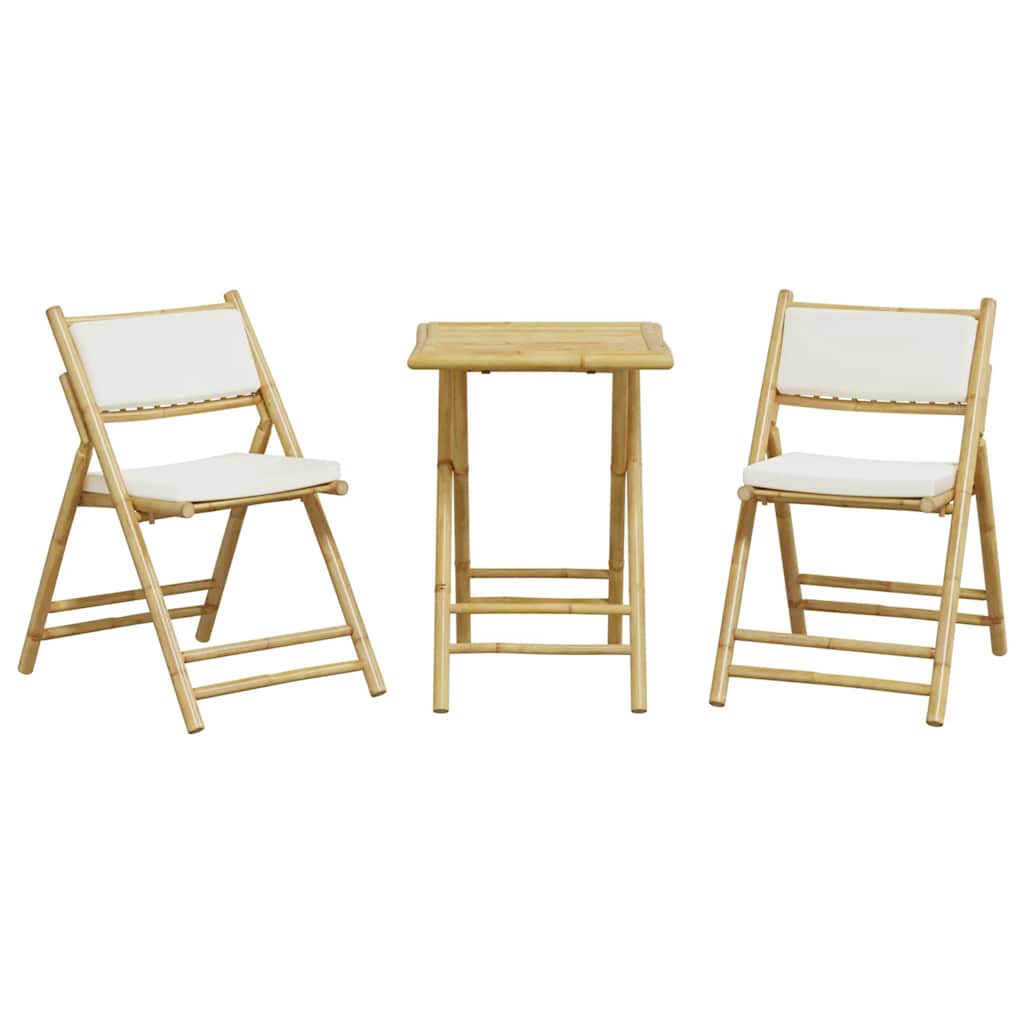 Set da Bistrot Pieghevole 3 pz Cuscini Bianco Crema in BambÃ¹