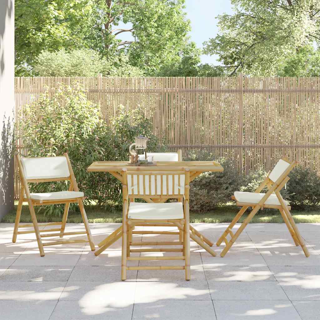 Set da Bistrot Pieghevole 5 pz Cuscini Bianco Crema in BambÃ¹