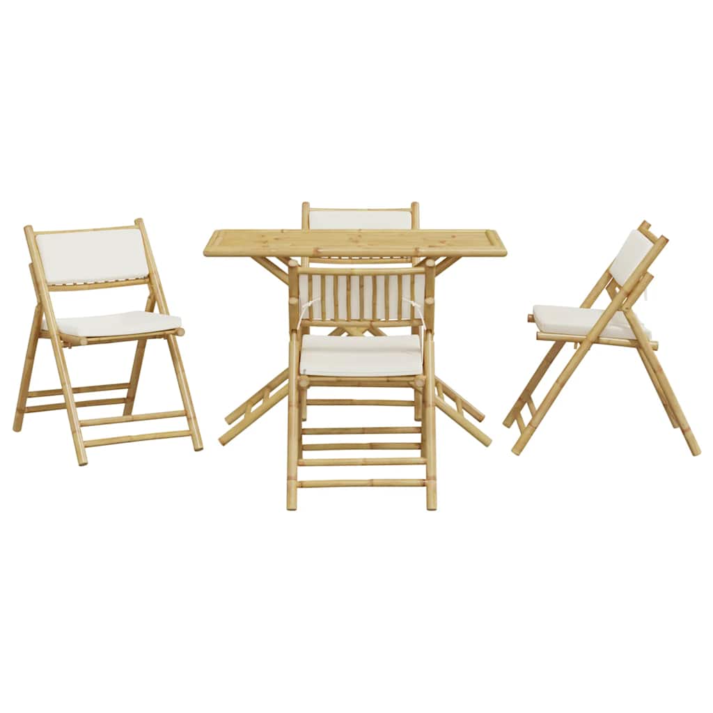 Set da Bistrot Pieghevole 5 pz Cuscini Bianco Crema in BambÃ¹