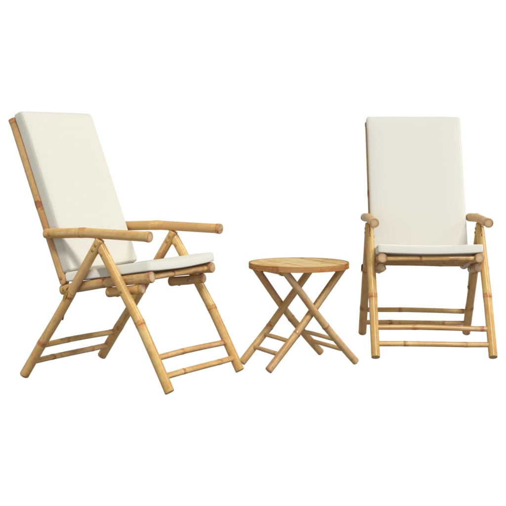 Set da Bistrot Pieghevole 3 pz Cuscini Bianco Crema in BambÃ¹