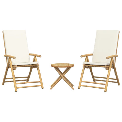 Set da Bistrot Pieghevole 3 pz Cuscini Bianco Crema in BambÃ¹