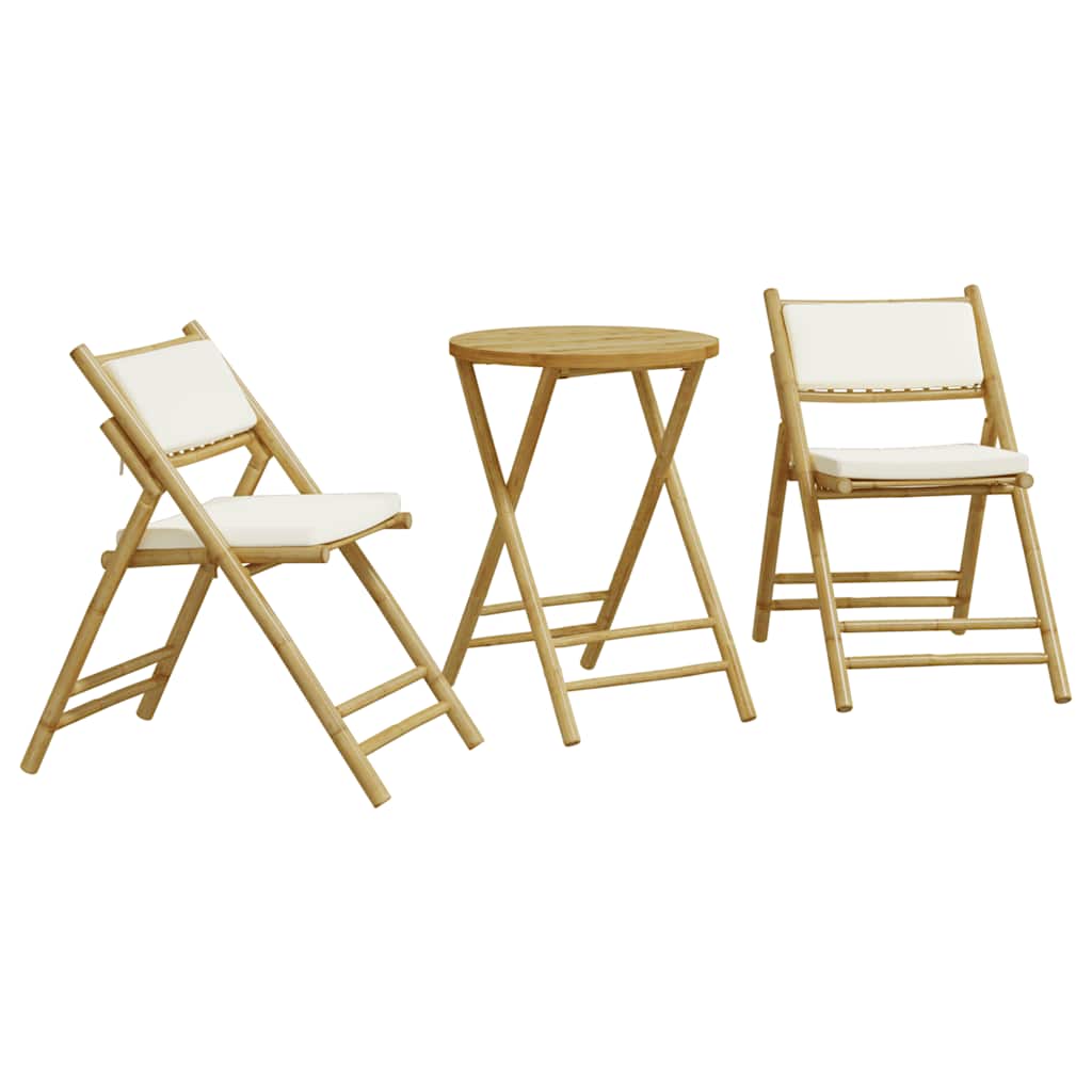 Set da Bistrot Pieghevole 3 pz Cuscini Bianco Crema in BambÃ¹