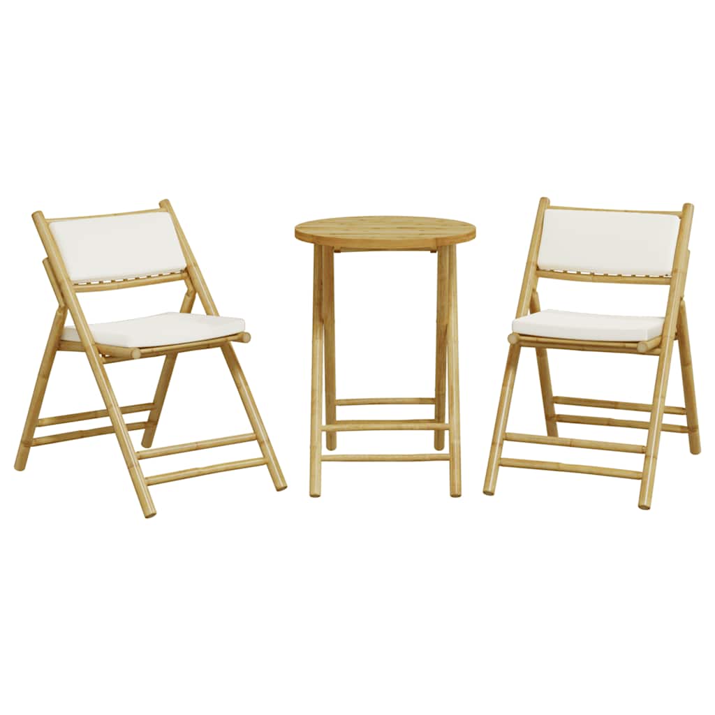 Set da Bistrot Pieghevole 3 pz Cuscini Bianco Crema in BambÃ¹