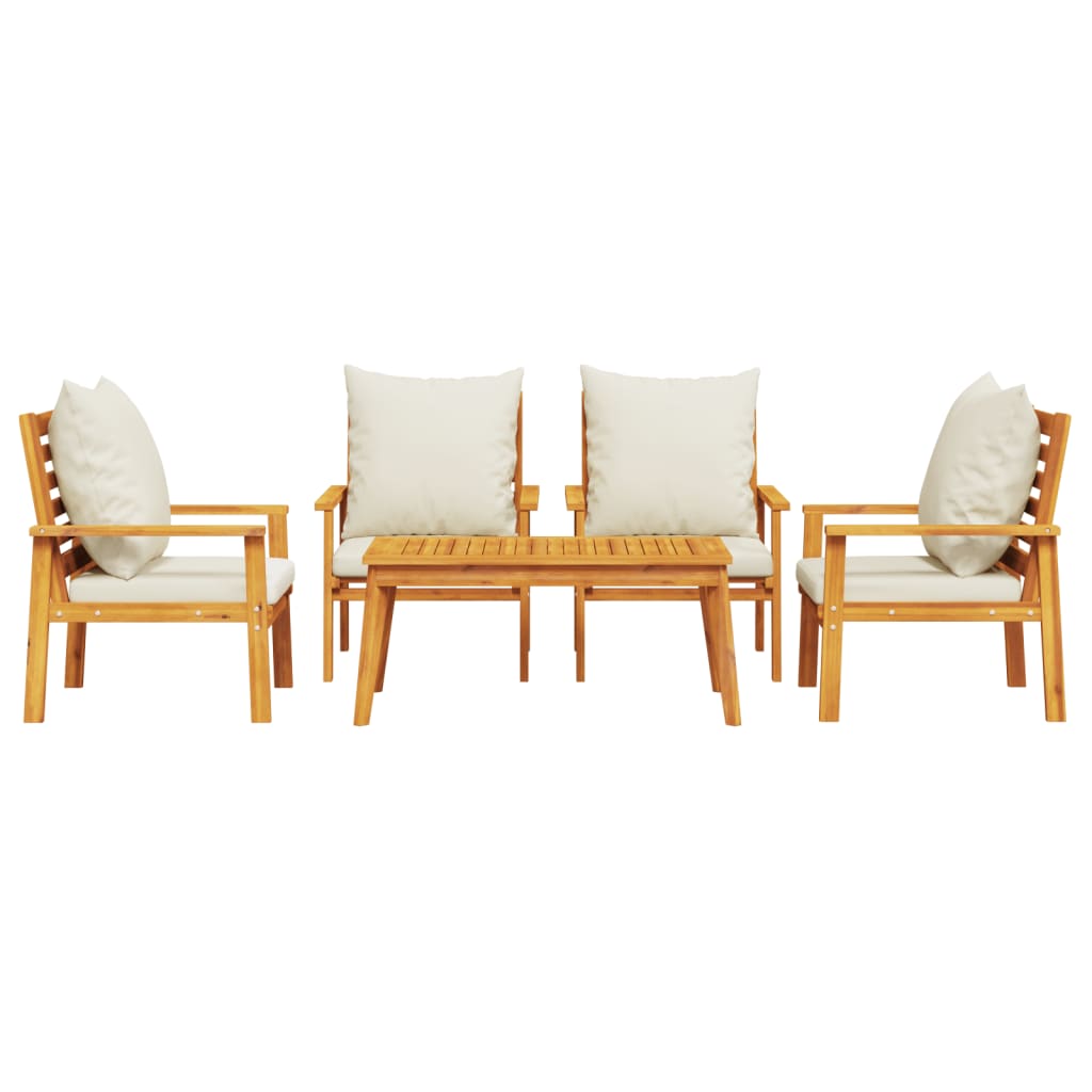 Set Salotto da Giardino 5 pz con Cuscini Legno Massello Acacia
