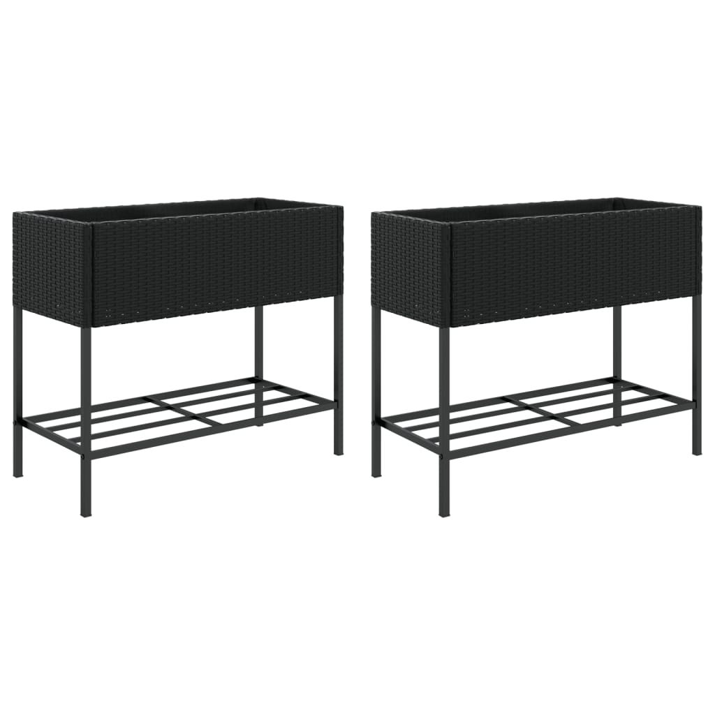 Fioriere da Giardino con Ripiani 2pz Nere 90x40x75cm Polyrattan