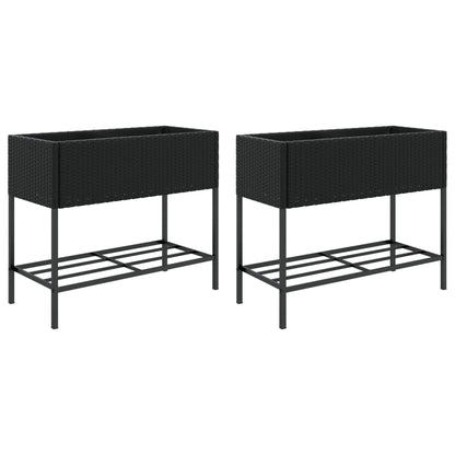 Fioriere da Giardino con Ripiani 2pz Nere 90x40x75cm Polyrattan