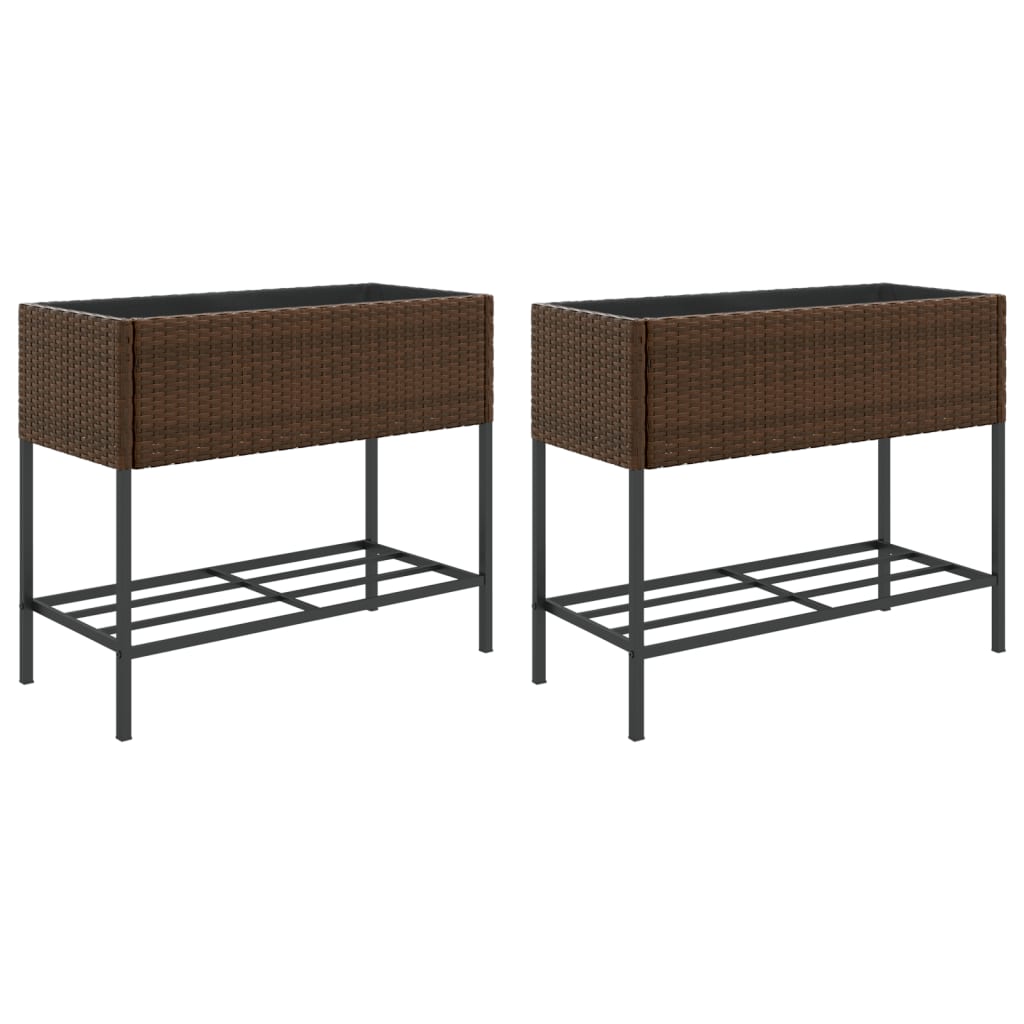 Fioriere Giardino con Ripiani 2pz Marroni 90x40x75cm Polyrattan