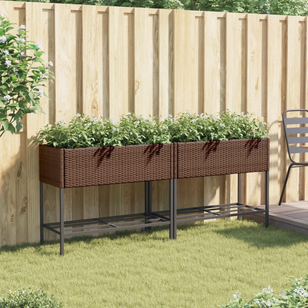 Fioriere Giardino con Ripiani 2pz Marroni 90x40x75cm Polyrattan