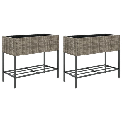 Fioriere Giardino con Ripiani 2pz Grigie 90x40x75cm Polyrattan