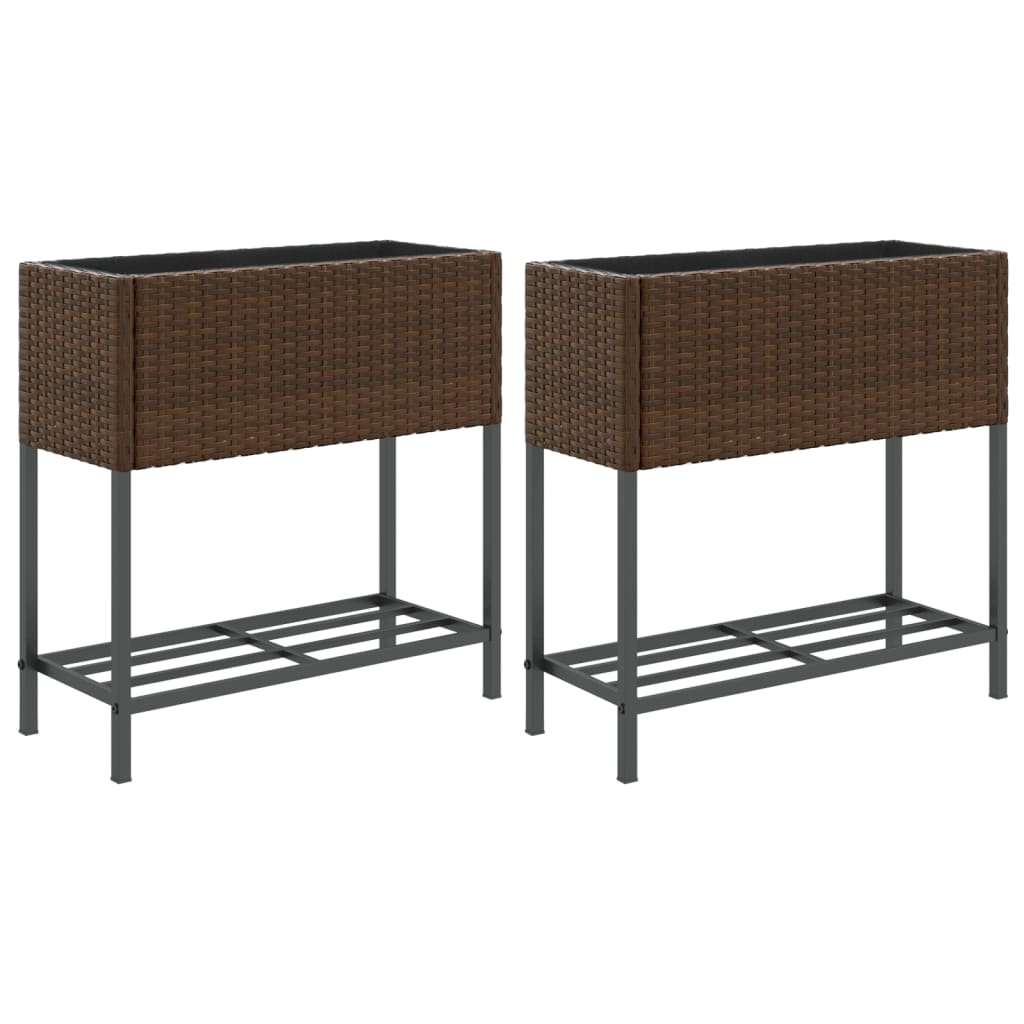 Fioriere Giardino con Ripiani 2pz Marroni 70x28x70cm Polyrattan
