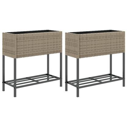 Fioriere Giardino con Ripiani 2pz Grigie 70x28x70cm Polyrattan