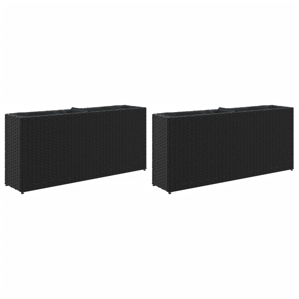 Fioriere da Giardino con 2 Vasi Nere 90x20x40 cm in Polyrattan