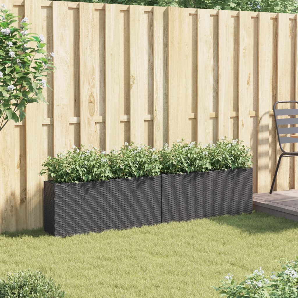 Fioriere da Giardino con 2 Vasi Nere 90x20x40 cm in Polyrattan
