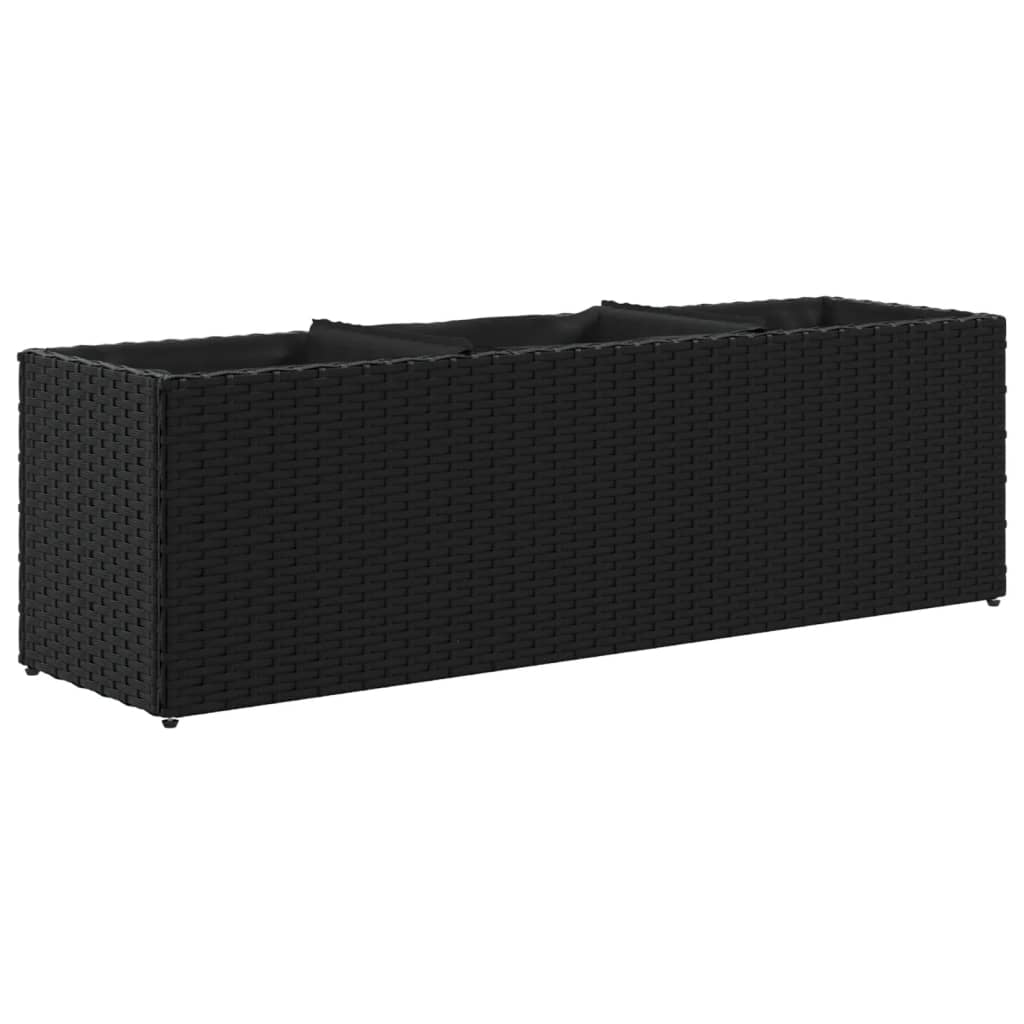 Fioriere da Giardino con 3 Vasi Nere 105x30x32 cm in Polyrattan