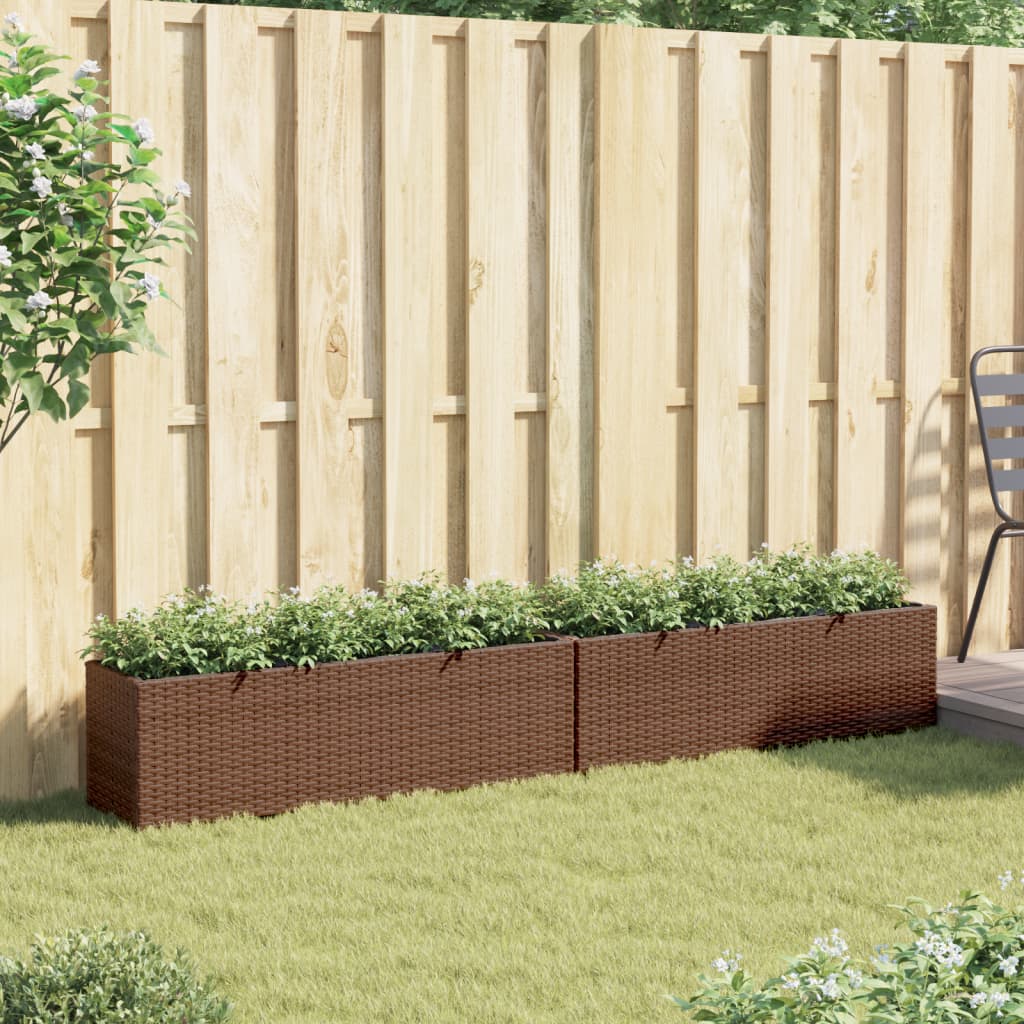 Fioriere da Giardino con 3 Vasi Marrone 105x30x32 cm Polyrattan
