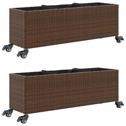 Fioriere da Giardino Ruote 2pz Marrone 107x32x38 cm Polyrattan