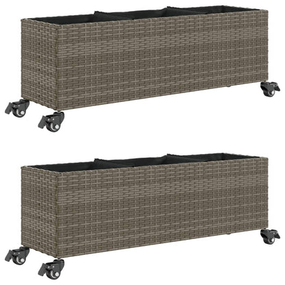 Fioriere da Giardino Ruote 2pz Grigie 107x32x38 cm Polyrattan
