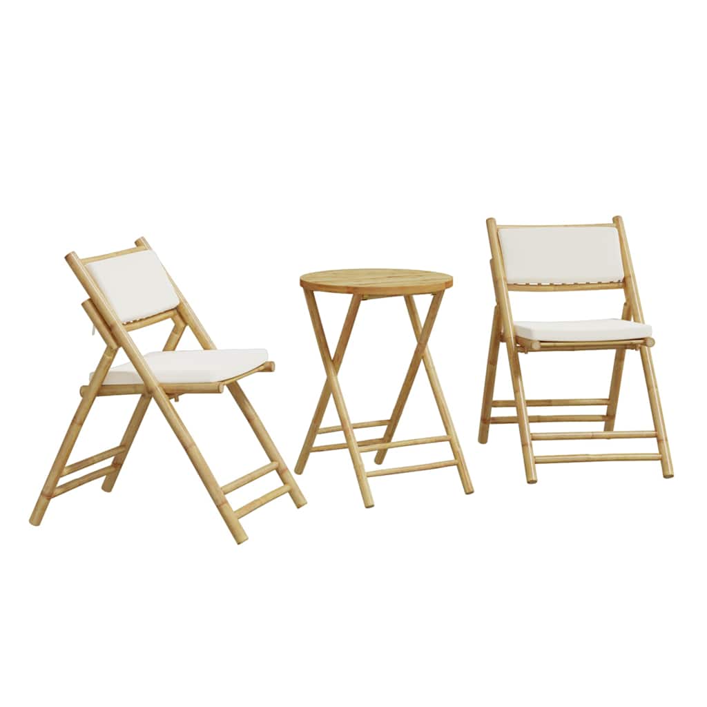 Set da Bistrot Pieghevole 3 pz Cuscini Bianco Crema in BambÃ¹
