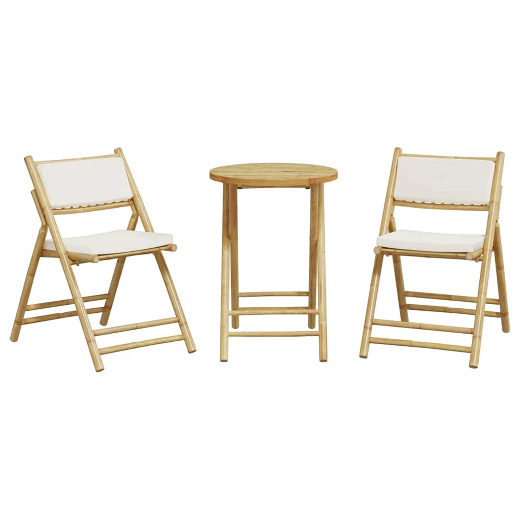 Set da Bistrot Pieghevole 3 pz Cuscini Bianco Crema in BambÃ¹