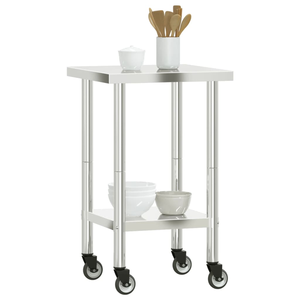 Tavolo da Lavoro Cucina con Ruote 55x55x85 cm in Acciaio Inox