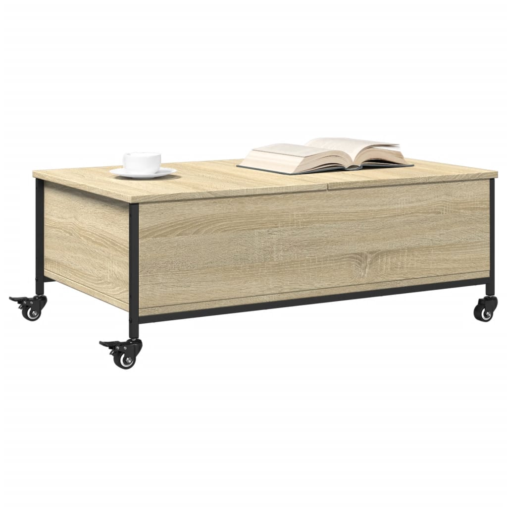 Tavolino con Ruote Rovere Sonoma 91x55x34 cm Legno Multistrato