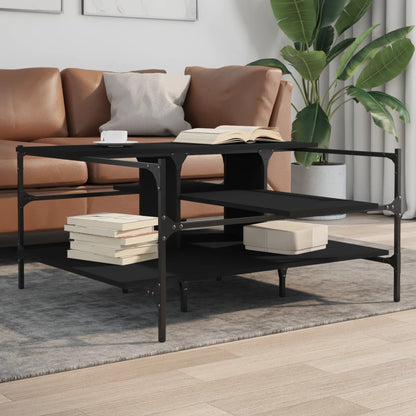 Tavolino da Salotto Nero 100x100x48,5 cm in LegnoÂ Multistrato