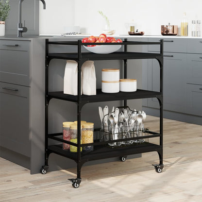 Carrello da Cucina Nero 65x40x86,5 cm in Legno Multistrato