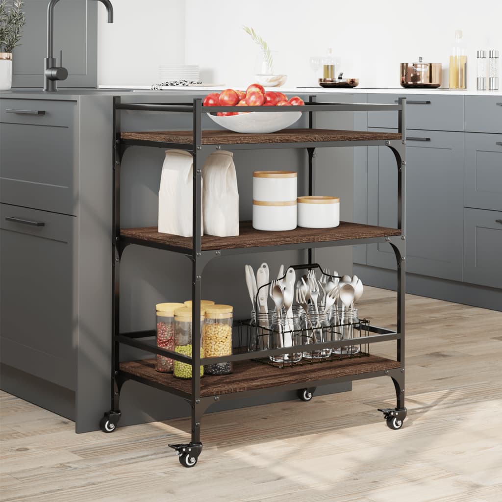 Carrello Cucina Rovere Marrone 65x40x86,5 cm Legno Multistrato