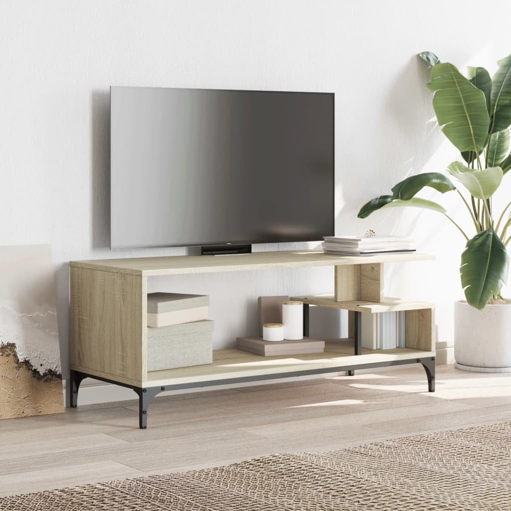 Mobile TV Rovere Sonoma 102x40x41cm Legno e Acciaio a Polvere