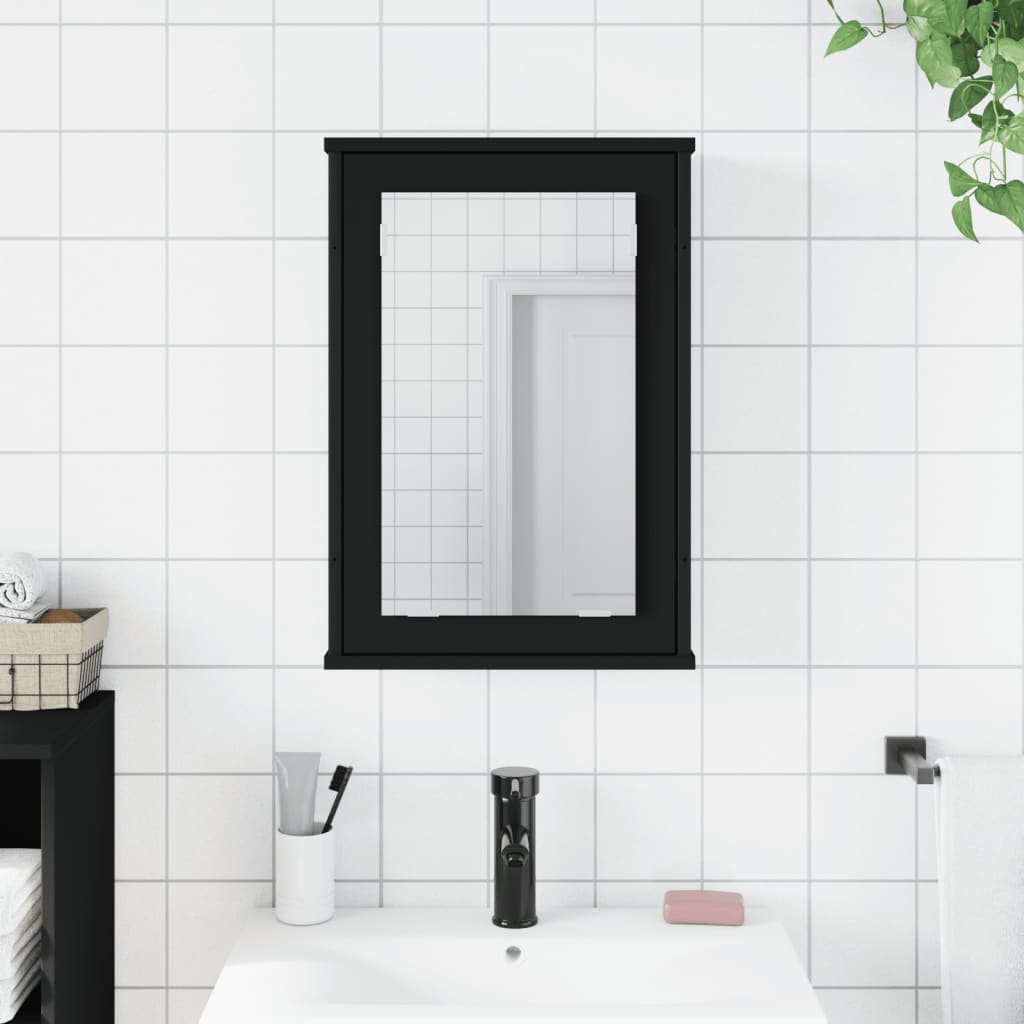 Mobile da Bagno con Specchio Nero 42x12x60 cm Legno Multistrato