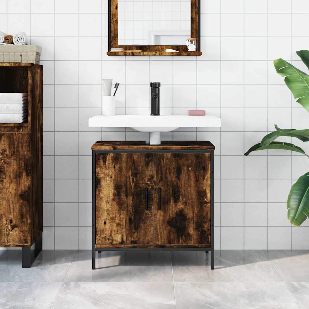 Mobile Lavabo Bagno Rovere Fumo 60x30x60 cm Legno Multistrato