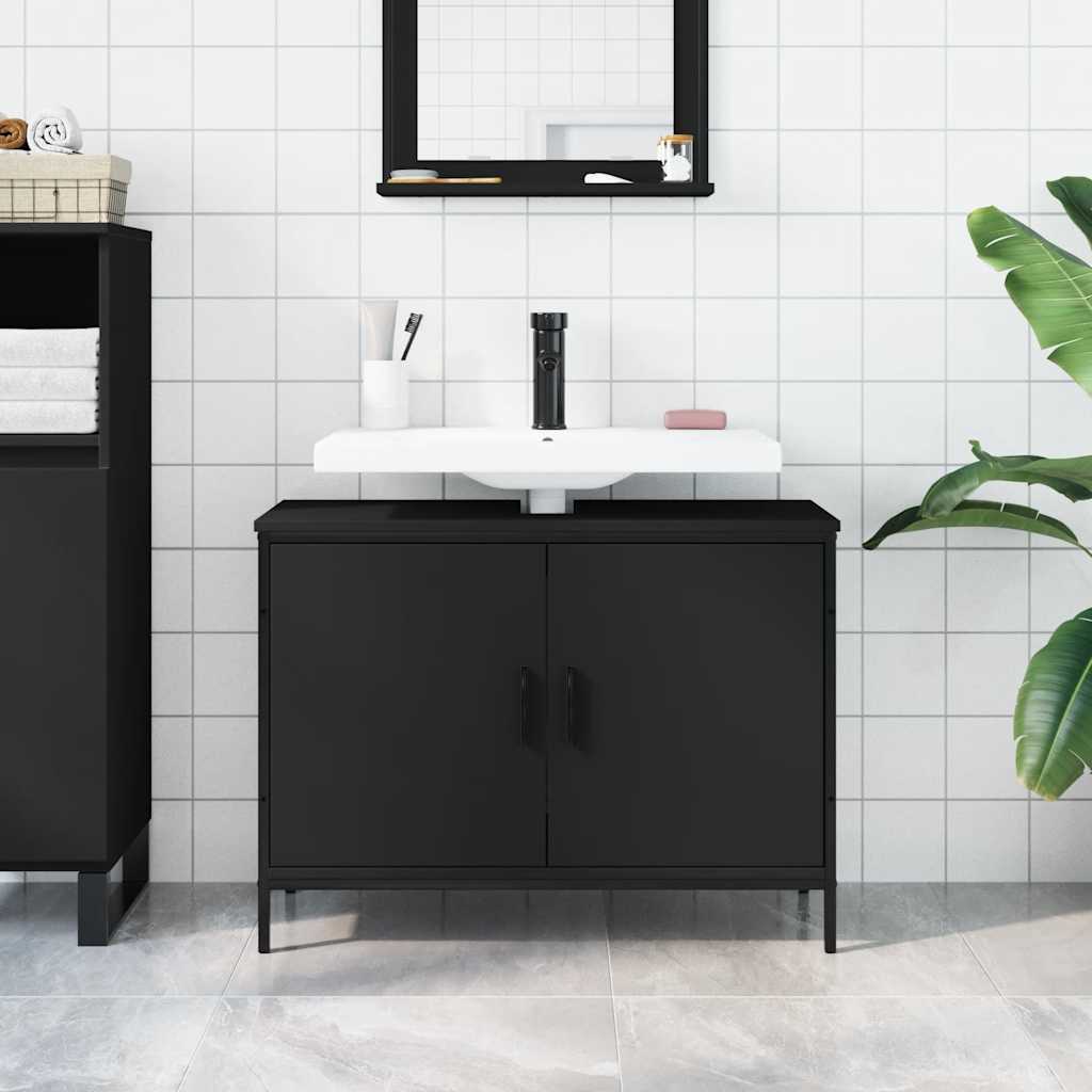 Mobile Lavabo Bagno Nero 80x30x60 cm in Legno Multistrato