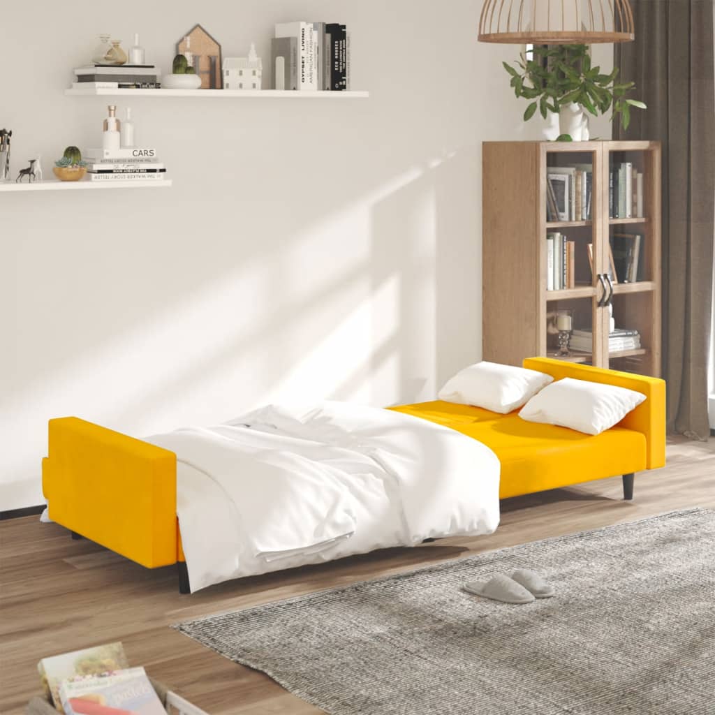 Divano Letto a 2 Posti Giallo in Velluto