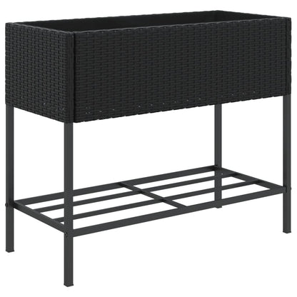 Fioriera da Giardino con Ripiano Nera in Polyrattan