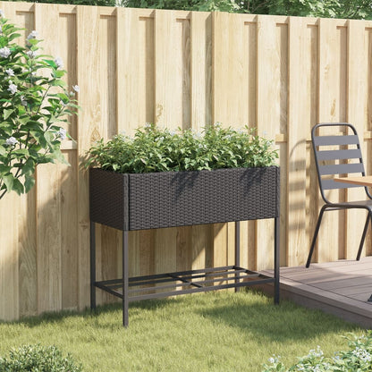 Fioriera da Giardino con Ripiano Nera in Polyrattan