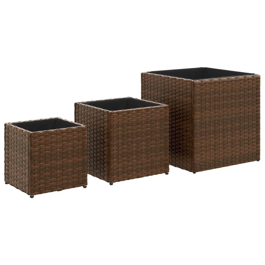 Fioriere da Giardino 3 pz Marroni in Polyrattan