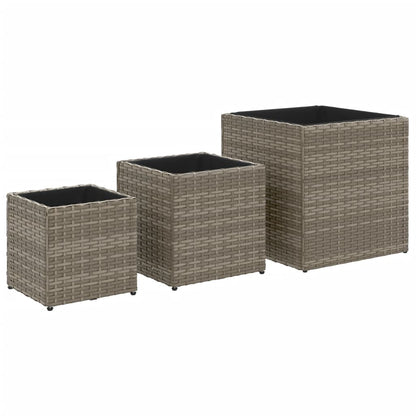 Fioriere da Giardino 3 pz Grigie in Polyrattan
