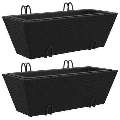 Fioriere con Ganci 2 pz Nere in Polyrattan