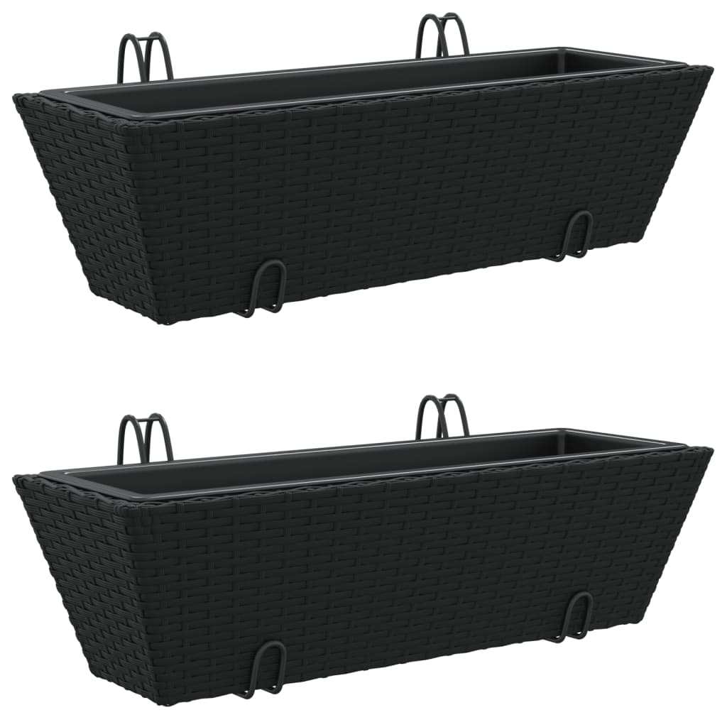 Fioriere con Ganci 2 pz Nere in Polyrattan