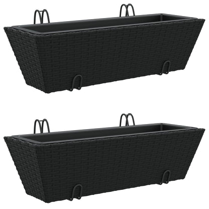 Fioriere con Ganci 2 pz Nere in Polyrattan