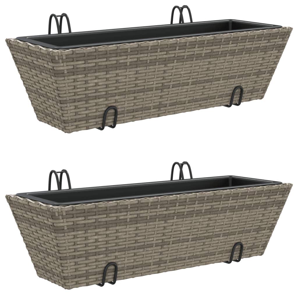Fioriere con Ganci 2 pz Grigie in Polyrattan