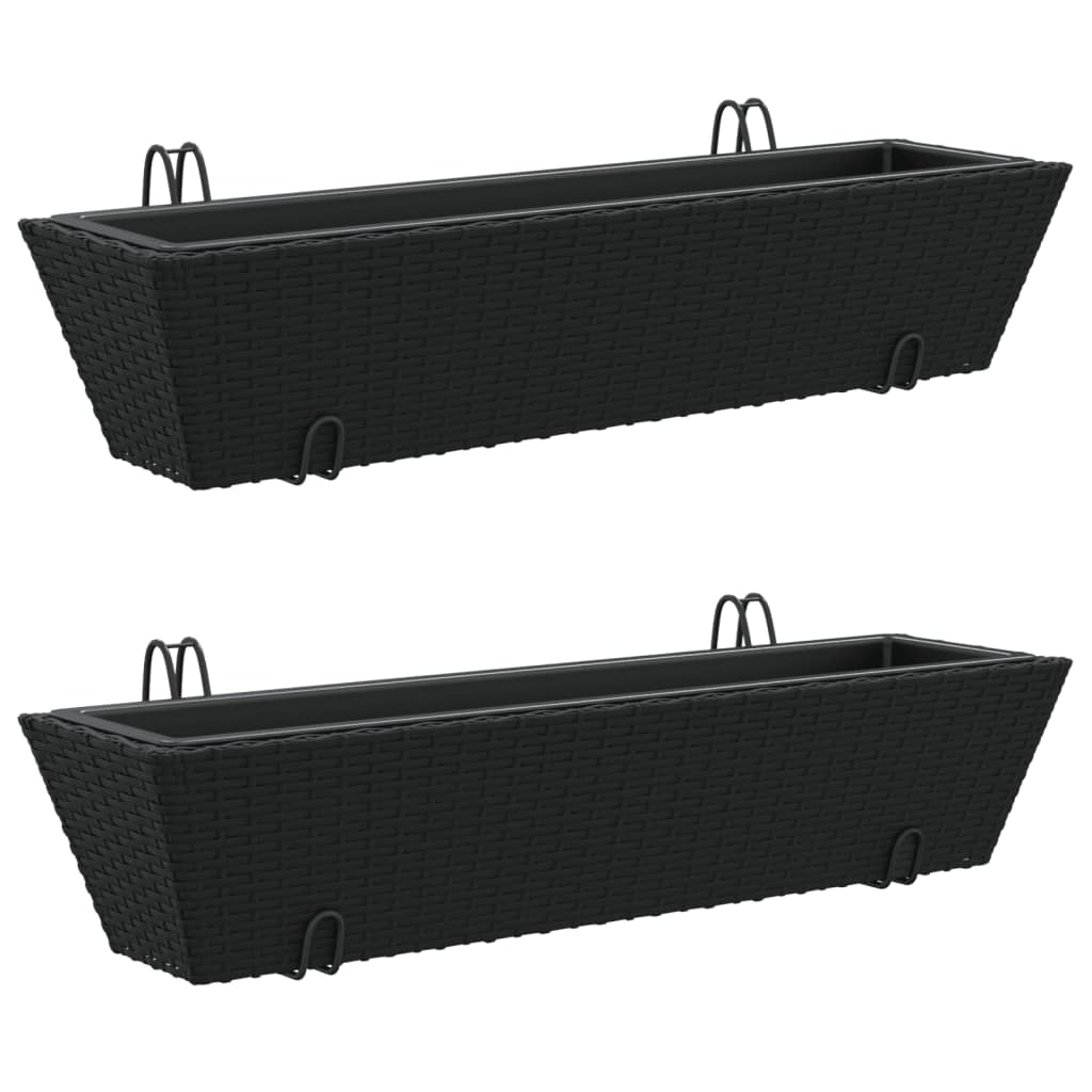 Fioriere con Ganci 2 pz Nere in Polyrattan