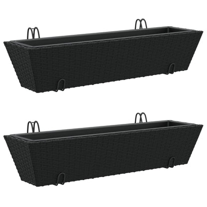 Fioriere con Ganci 2 pz Nere in Polyrattan