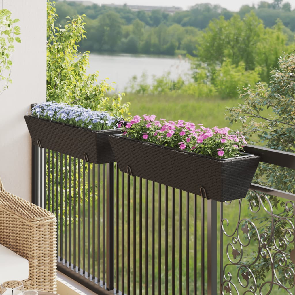 Fioriere con Ganci 2 pz Nere in Polyrattan