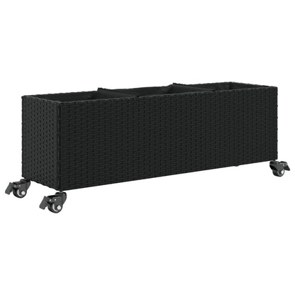 Fioriera con Ruote e 3 Vasi Nera 107x32x38 cm in Polyrattan
