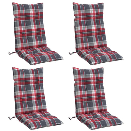 Cuscini Sedia Schienale Alto 4 pz Quadri Rosso Tessuto Oxford