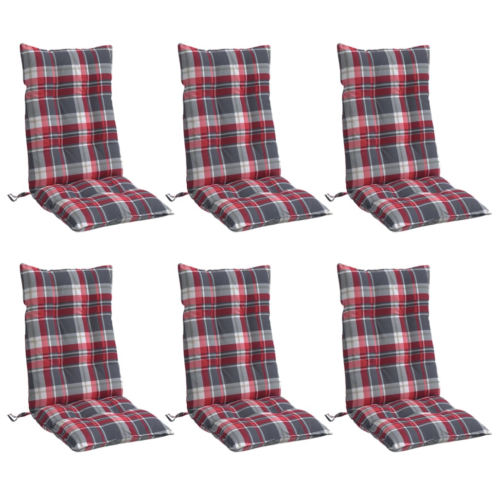 Cuscini Sedia Schienale Alto 6 pz Quadri Rosso Tessuto Oxford