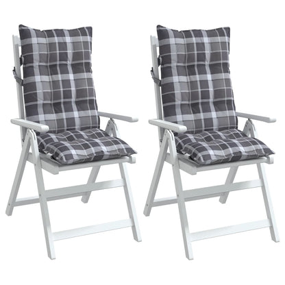 Cuscini Sedia Schienale Alto 2 pz Quadri Grigio Tessuto Oxford