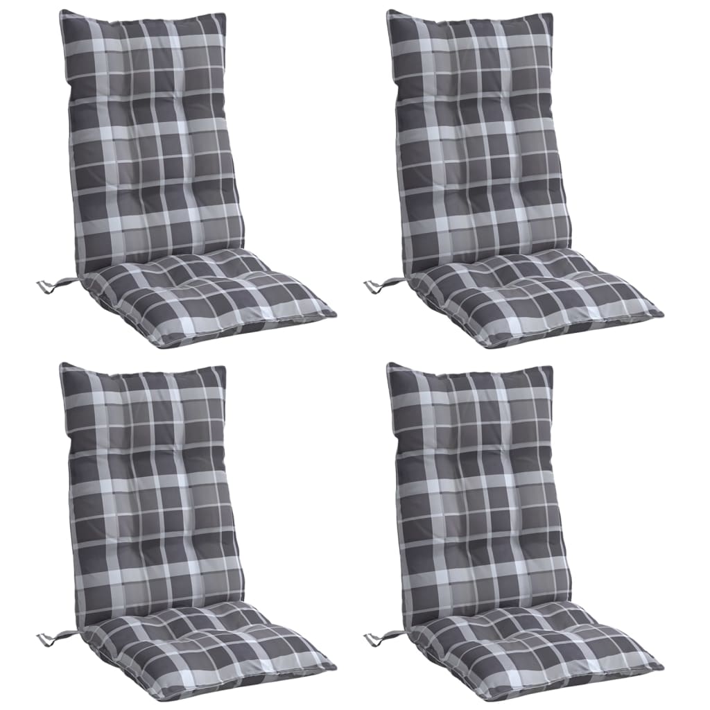 Cuscini Sedia Schienale Alto 4 pz Quadri Grigio Tessuto Oxford